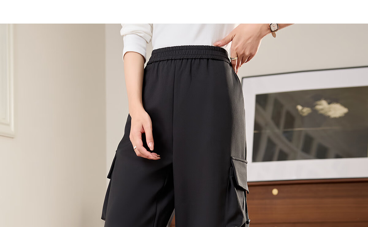 Halo Queen Women's Casual Pants, American-Style Breathable Loose Cargo Pants, High-Waisted Draping Parachute Pants H13KK2711 52