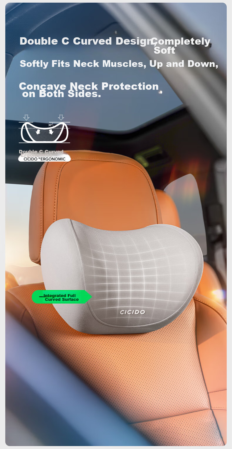 CICIDO Car Headrest, Summer Lumbar Support Set, Neck Pillow for Vehicles, Seat Cushion, Driving Waist Protector, Tesla 7