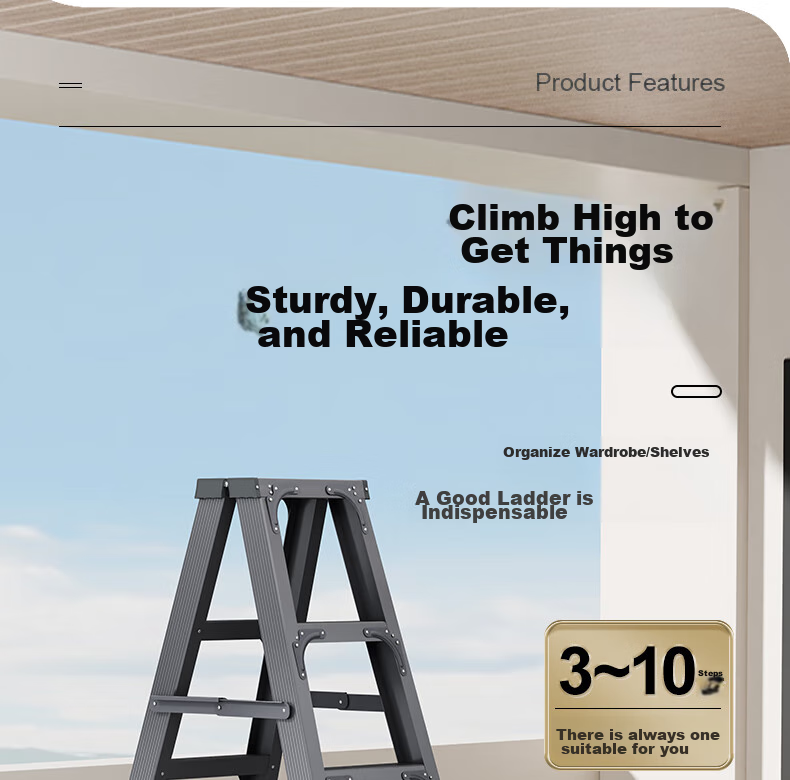 Cenggao Aluminum Alloy Household A-Frame Ladder, Foldable Engineering Ladder, Warehouse Industrial Ladder, Deep Space Gray Reinforced And Sturdy Model, 5 Steps 2