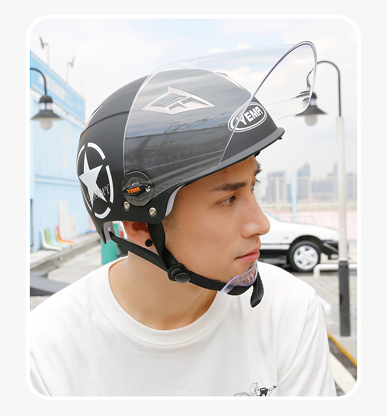 YEMA 3C Certified 329S Electric Motorcycle Helmet, Summer Dual-Lens Half Helmet for Men And Women, Sun Protection Safety Helmet, One Size Fits All, White with Clear Long Visor 6