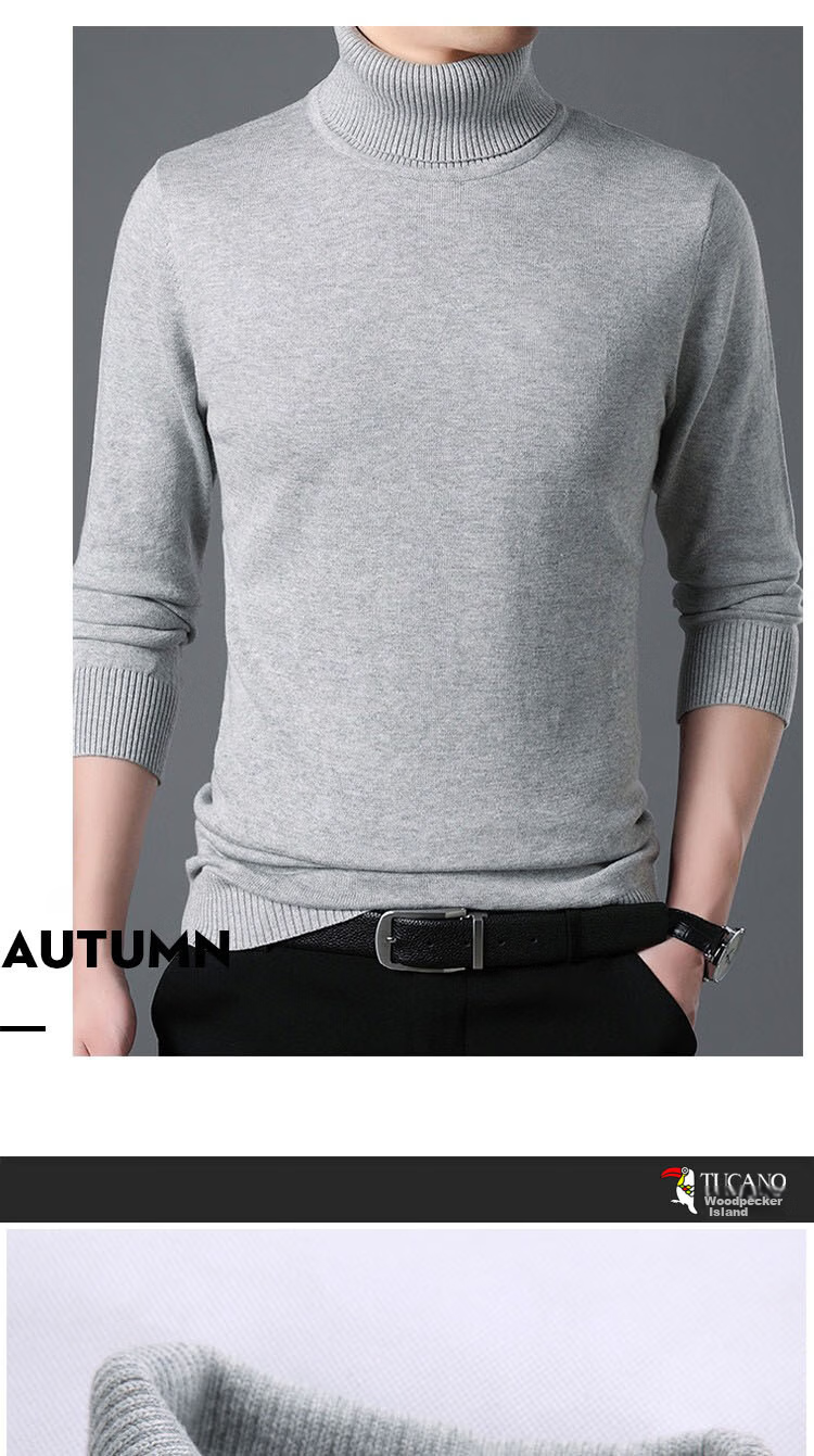 TUCANO Turtleneck Sweater, Men's Fashionable Simple Knit Pullover, Comfortable Warm Versatile Menswear Top Base Layer, Black XL 16