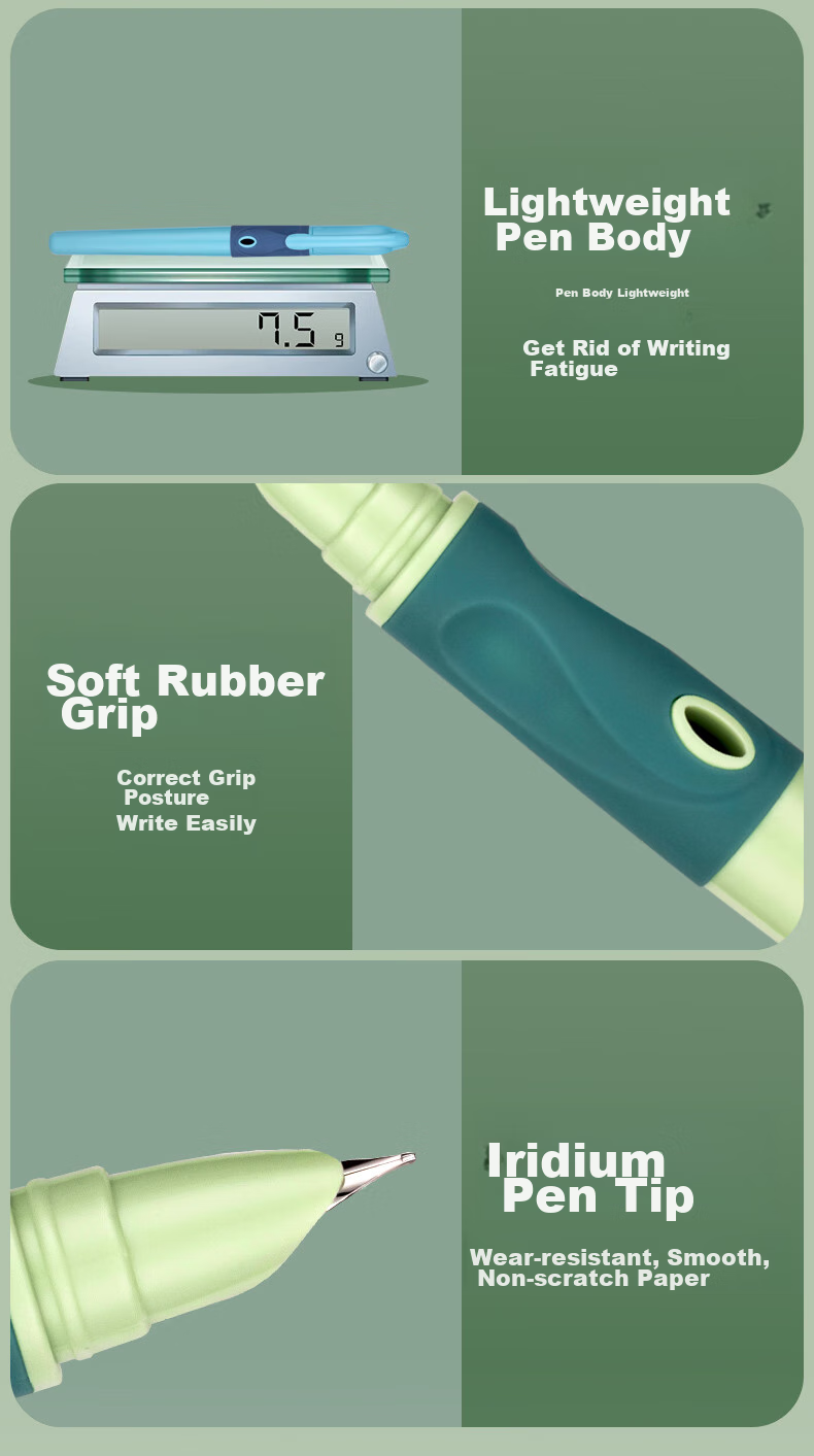 HERO P200 Fountain Pen, Ergonomic Design with Replaceable Ink Cartridge, Specially Designed for Third-Grade Elementary School Students' Handwriting Practice, Green Color 4