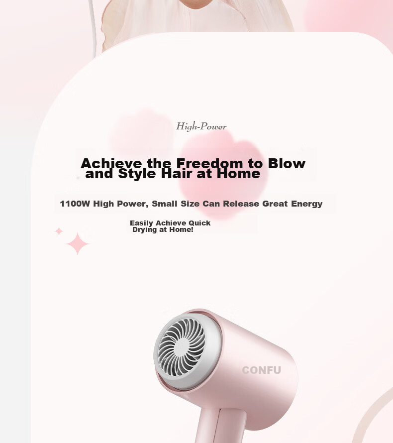 CONFU Hair Dryer for Home And Student Dormitory Use, 1100W Low Power Quick-Drying Hair Protection Non-Damaging Small Portable Folding Hair Dryer KF-3152 Light Cherry Pink Price 4