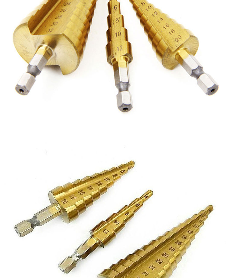 Bingyu Hex Shank Straight Groove Step Drill Bit Tower Step Reamer Metal Hole Opener 9 Steps 4-20mm 5
