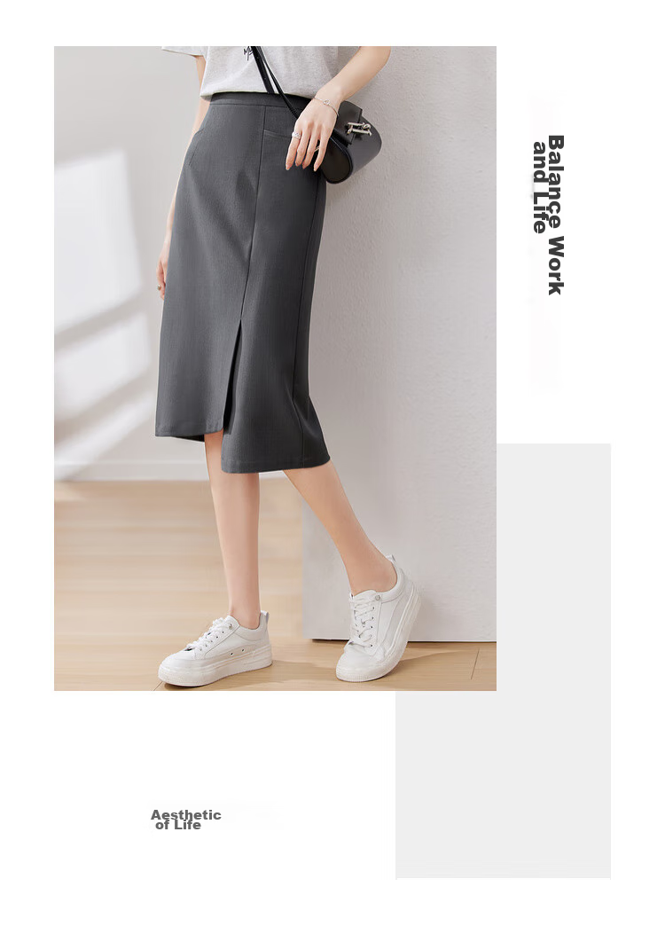 Sentubila Stylish Asymmetric Slit Midi Skirt, Urban Commuter Irregular High-Waisted Pencil Skirt, Gray, S 3