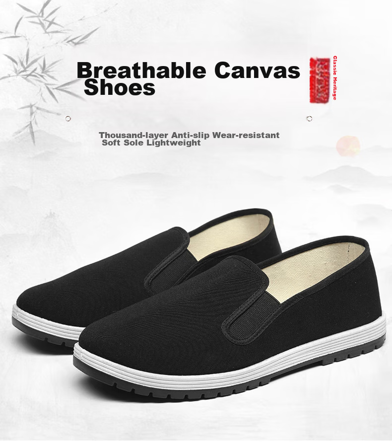 3515 Old Beijing Cloth Shoes for Men, Work Shoes, Soft-Soled Casual Shoes, Breathable Slip-On Traditional Cloth Shoes, Black, Size 38 1