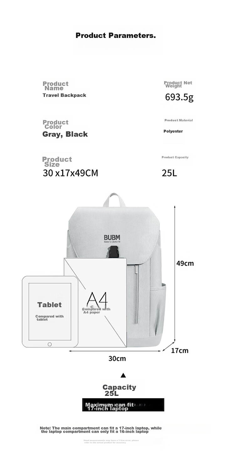 Biyoumei Backpack, Large Capacity Laptop Bag, 16-Inch, for Men And Women, College Bookbag, Casual Travel Backpack 7