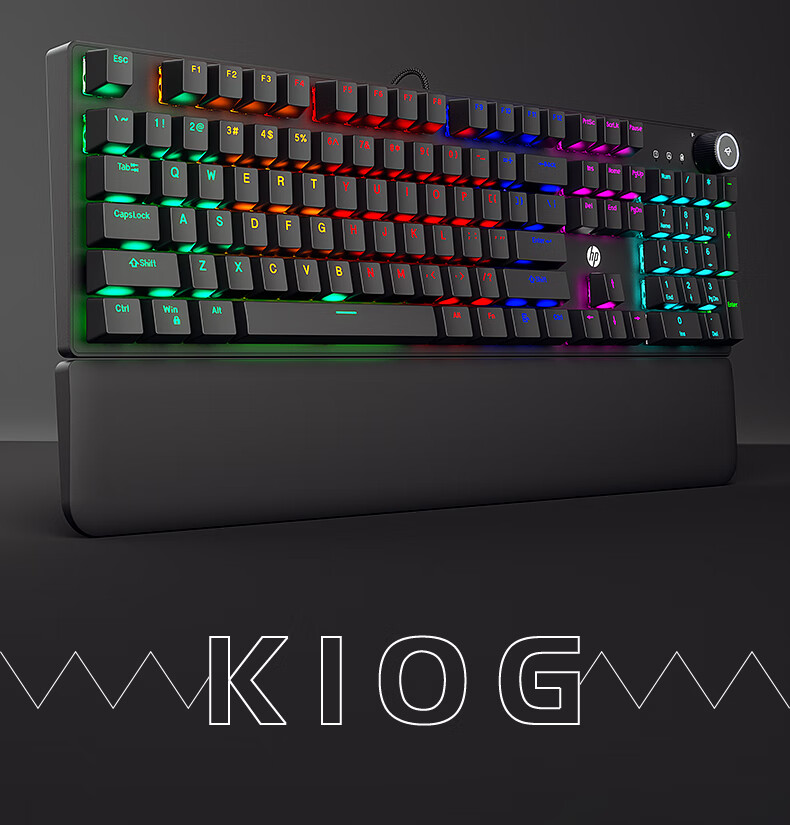 HP K10G-104 Key Blue Switch Mechanical Keyboard Wired High Aesthetic Value Ice Blue Gaming Keyboard E-Sports Internet Cafe Metal Panel Full Key Anti-Ghosting Hot-Swappable 2