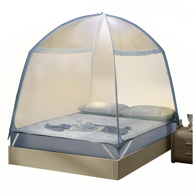 FUANNA Household Mosquito Net, Fall-Proof Mongolian Yurt Mosquito Net, Double Door, for 1.8x2 Meter Bed, Blue, [Dense Mesh]
