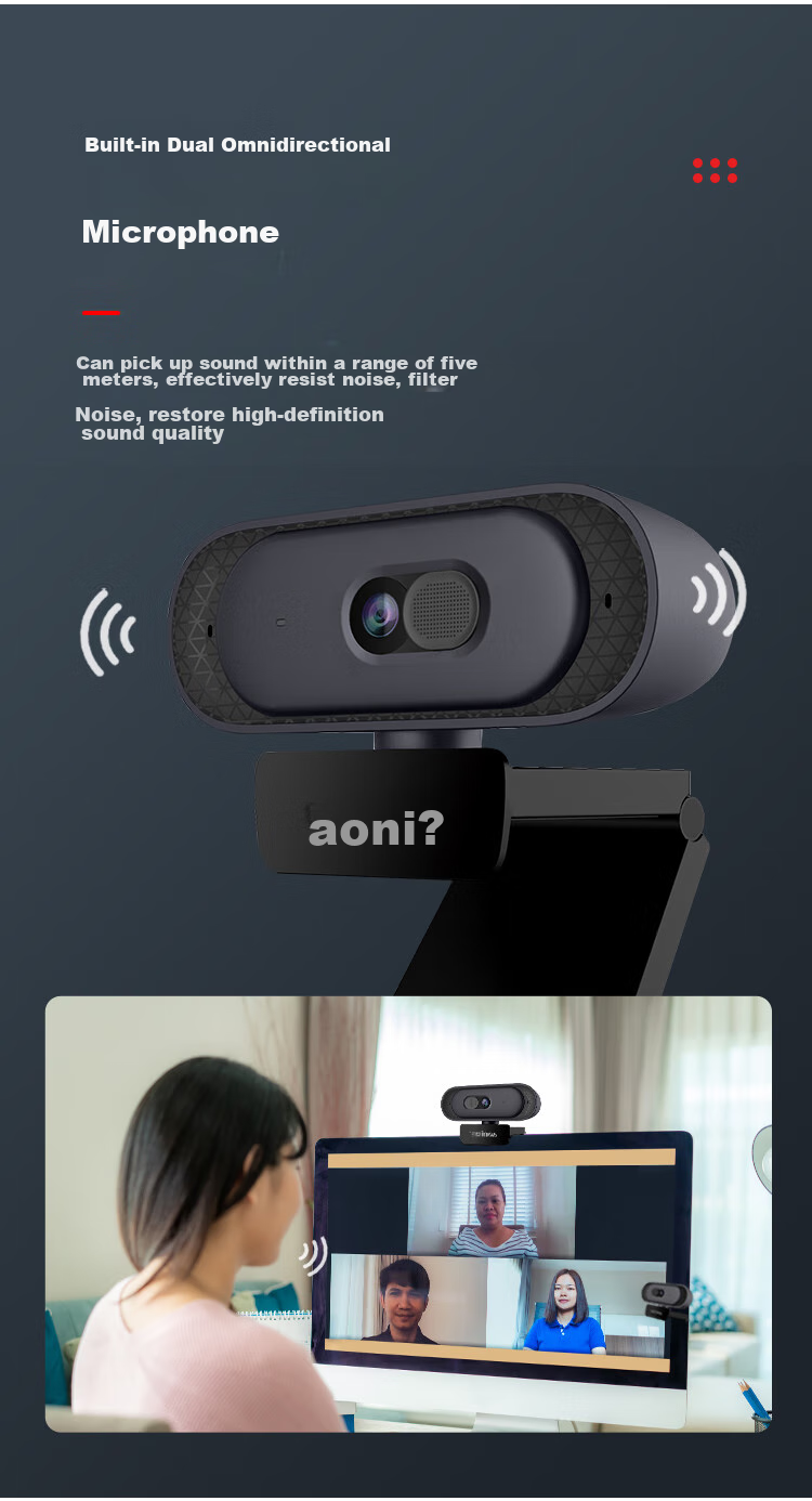 Aoni Computer Webcam, 2K Ultra HD, Auto Focus, with Microphone, for Desktop And Laptop External Use, Home Online Classes, Video Conferences, Live Streaming, Product Promotion, Plug-And A50 7
