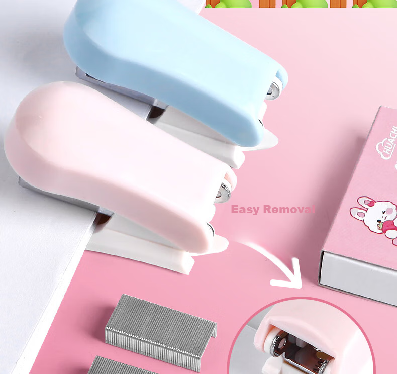 Touch Fish Stapler Cartoon Mini Set Cute Mini Student Stationery Flower Shop Floral Multi-Functional Binding Machine Stapler Exam Paper Stapler Pink 11