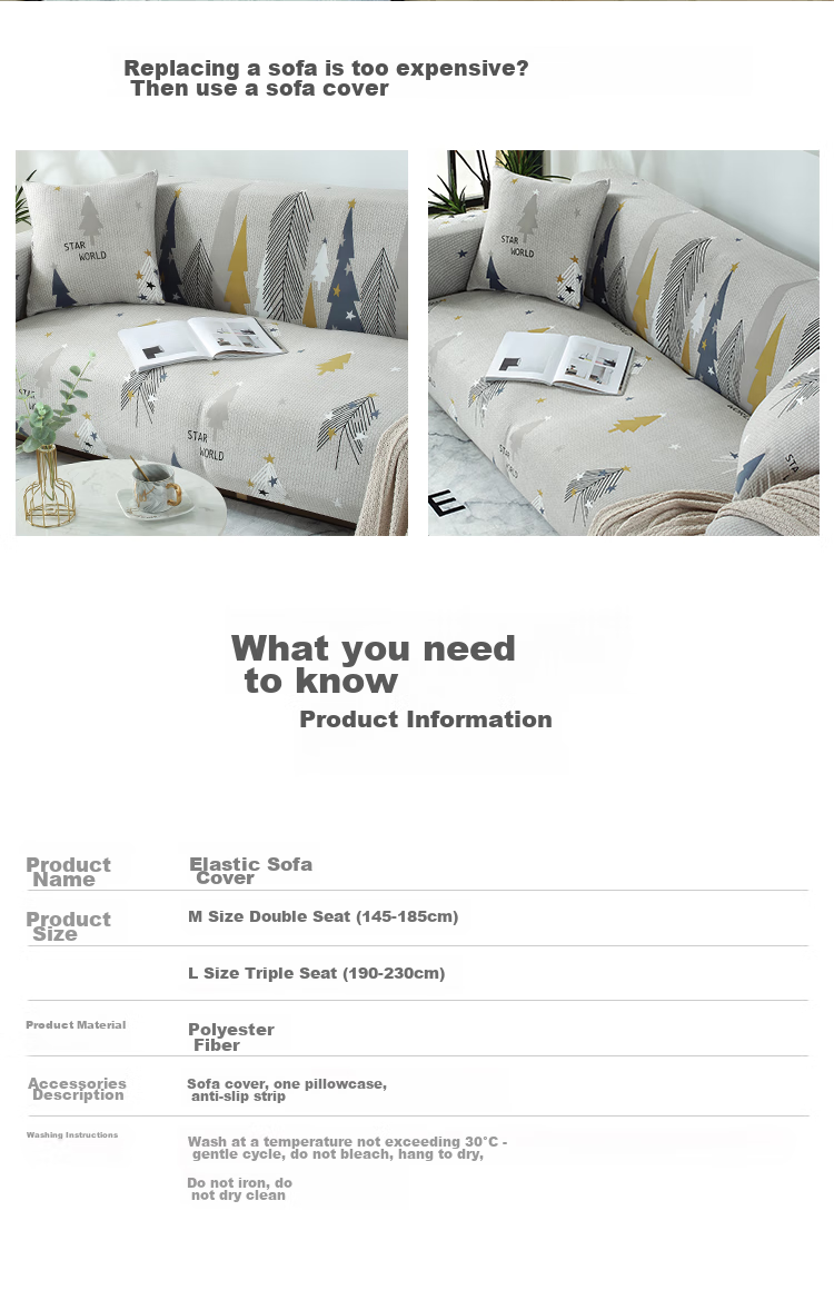 Quatrefoil Sofa Cover Elastic Full Coverage Sofa Slipcover Throw, Deep Space Gray, Suitable for Three-Seater 190-230cm 2