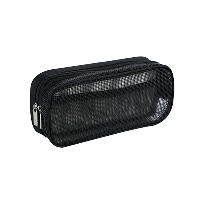 KOKUYO Campus Mesh Pencil Case, Large Capacity Pencil Box with Double-Layer Mesh Compartment, Black, 1 Piece, WSG-PC283D