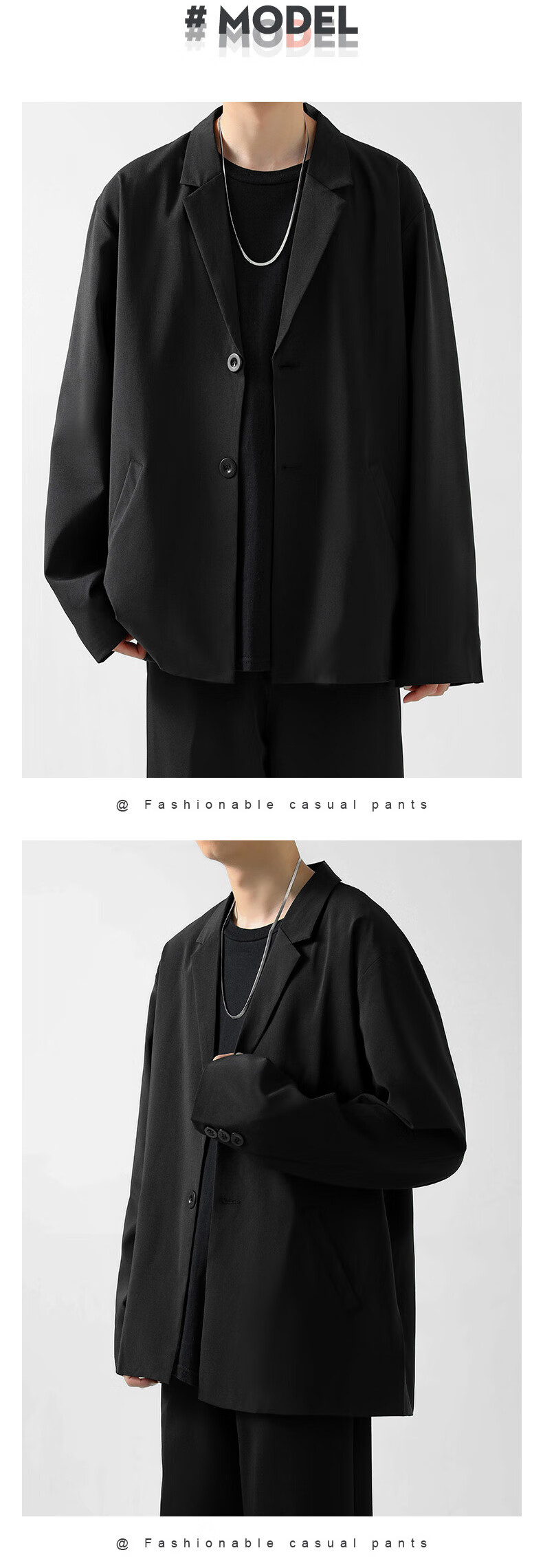 Foss Phil Men's Suit Jacket, Spring And Autumn Loose Casual Versatile DK Uniform Cool Suit Coat XF8001 Black L 6