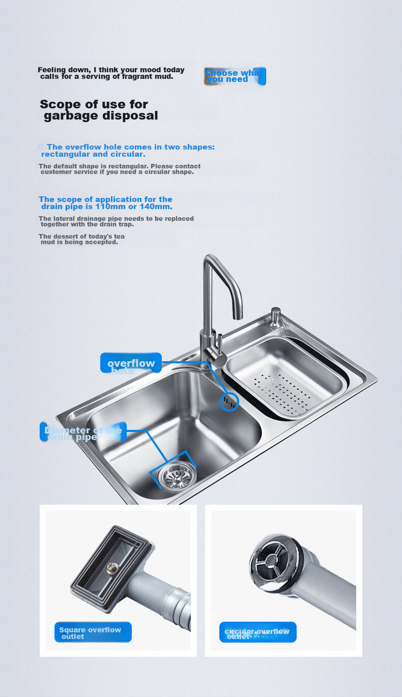 Submarine CSQ-12D Double-Slot Vegetable Washing Basin Drain Pipe, Basket 110 Drain Pipe Set, Side Wall-Mounted Drainage, Space-Saving Desig 15