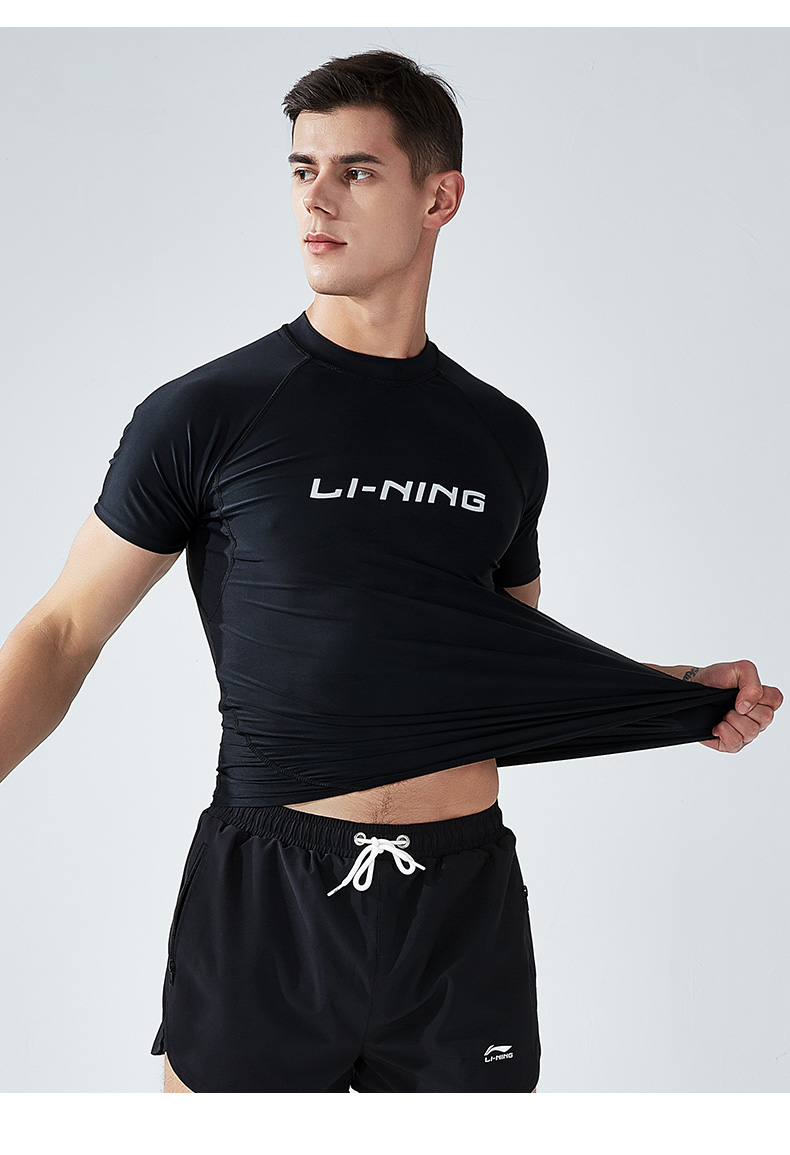 Li-Ning Men's Long-Sleeve Swimsuit Anti-Embarrassment Hot Spring Surfing Suit LSLR223, Long Sleeve Black, Size L 13