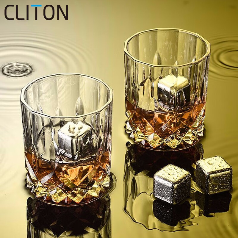CLITON Glass Whiskey Glasses, European Carved Design Liquor Glasses, Wine Glasses for Home Use, Glass Cup Set, 2 Pieces