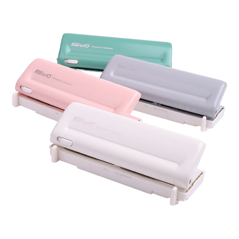 KW-Trio Six-Hole Punch Machine Metal Structure Hole Puncher with Adjustable Spacing, 9 Holes, Positioning Ruler, Compatible with Loose-Leaf Notebooks And Journals