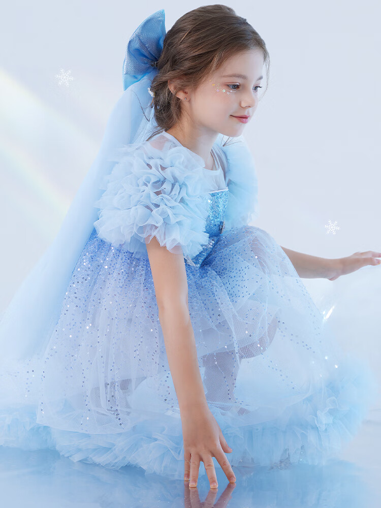 Disney Girls' Dress, Children's Elsa Princess Puffy Skirt, Little Girl's Holiday Party Dress, X84010 Pink, 140cm 2