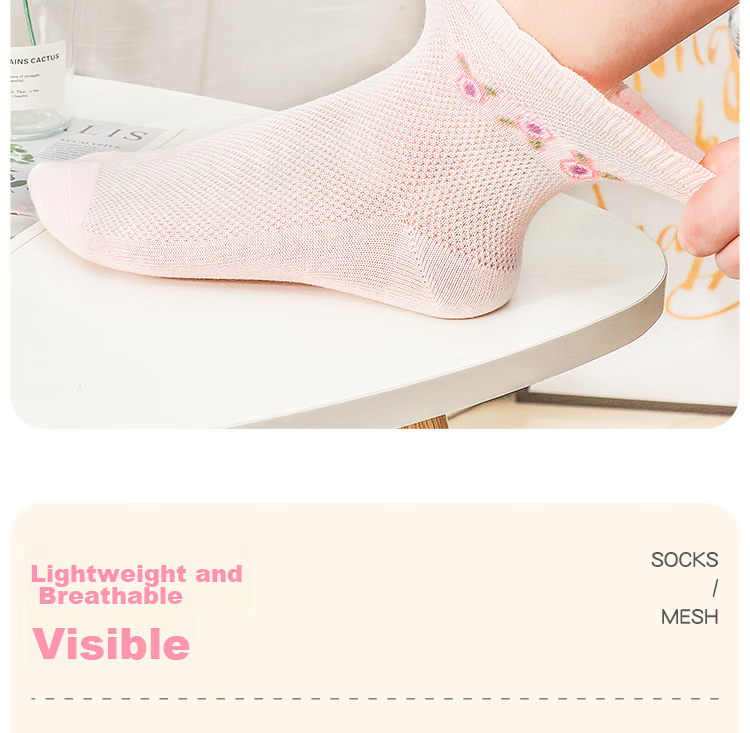 LangSha Children's Socks, Girls' Spring And Summer Thin Mesh Comfortable Breathable Mid-Calf Socks, Baby And Older Children's Socks, 6 Pairs 10