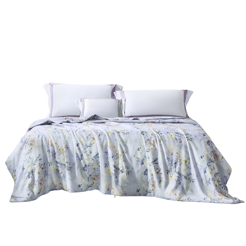 FUANNA Silk Comforter, 100% Mulberry Silk Summer Quilt, Double-Sized Antibacterial Air Conditioning Quilt, Thin Summer Duvet Insert, 3 Jin (1.5 Kg), 230x229cm, Purple