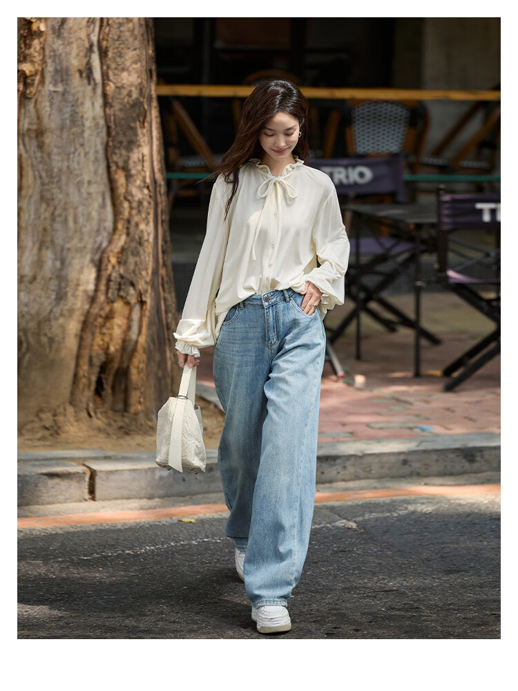 Dme [Retro Elegant Brown Shirt], Spring And Autumn Style, Silk Ribbon Collar, Velvet Blouse for Wome 7
