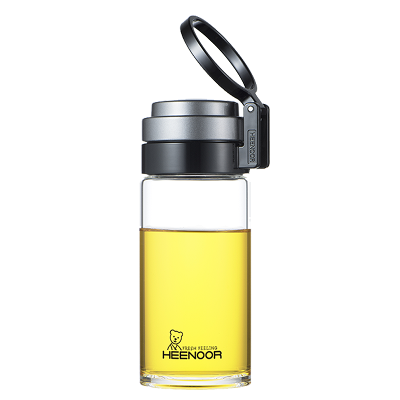 Heenoor Single-Layer Glass Cup, Large Capacity, Portable, with Handle, Sports Water Bottle for Men, Filtered Tea Cup, XN-9075, 530mL