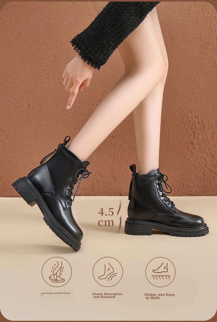 ZHR Martin Boots for Women, Autumn And Winter Retro Thick-Soled Women's Boots, British Style Lace-Up Versatile Ankle Boots, EH96, Black, Size 35 8