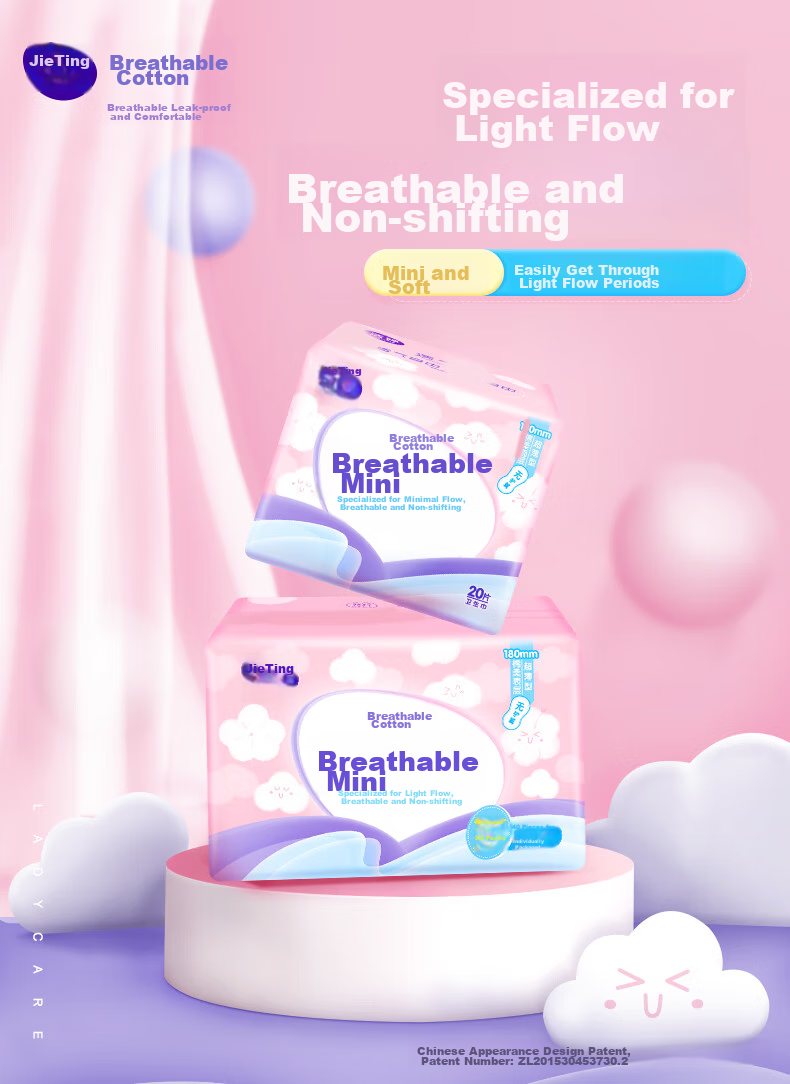 Jieting Mini Sanitary Pads for Light Flow, Soft And Comfortable, with Wings, 180mm, 20 Pieces Per Pack, Sold by JD, Trial Use 1