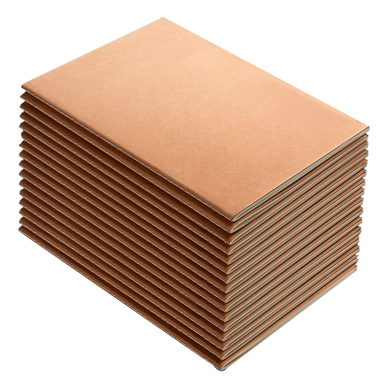 Jinzhi A4 Notebook, Homework Book, 5 Packs, A4 Size, 200 Sheets, Kraft Paper Notebook, Lined Notebook, Stitched Notebook, Sewn Journal, Soft Cover Student Record Book