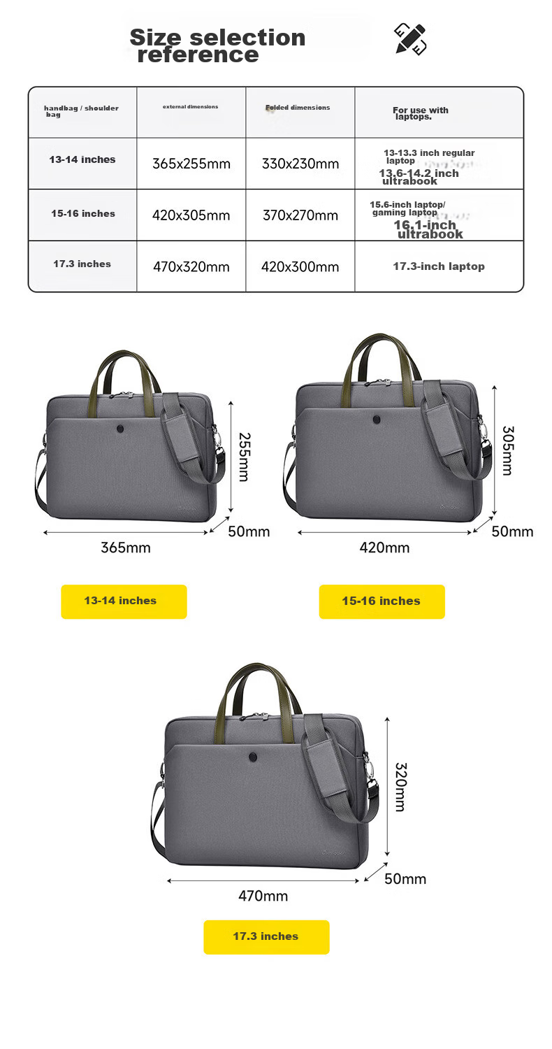 DiyiGongfang (Milooky) Laptop Bag with Handle, 13/14 Inch Large Capacity Business Travel Bag for Huawei Apple Lenovo Honor, Men Women Air Cushion Shockproof Shoulder Bag 15