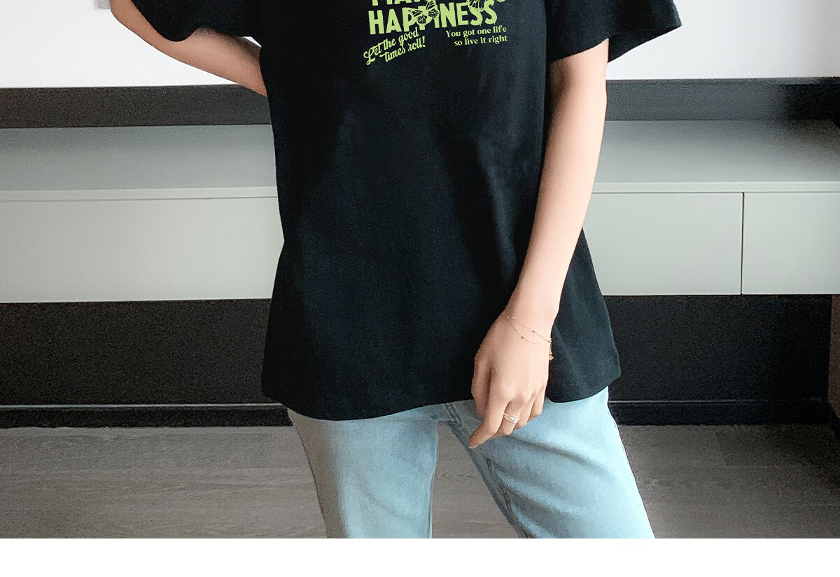 Halo Queen Women's Short-Sleeve T-Shirt, Summer Undershirt, Inner Layer Top, Trendy Letter Print, Loose-Fitting T-Shirt, H143T1418 47
