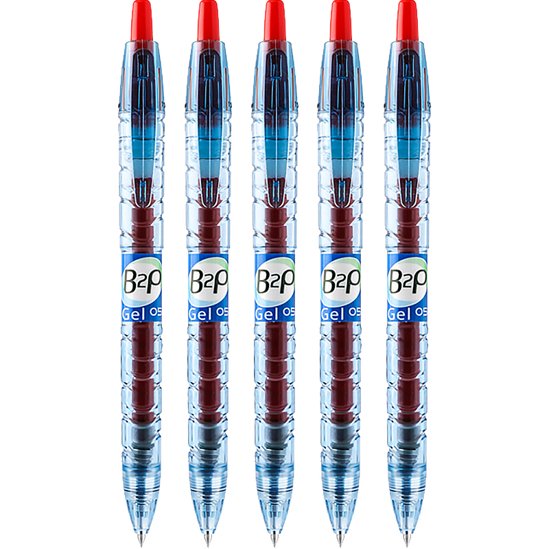 PILOT Retractable Red Gel Pen, Stylish 0.5mm Signature Pen, Red Pen, Student Exam Writing Pen, Water-Based Pen, B2P Baote Bottle Large Capacity Stationery Set, 5 Pens