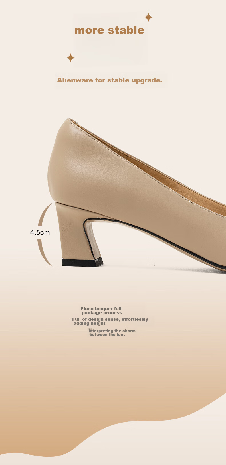 COMELY Women's Single Shoes, Spring New Style, Square Buckle Genuine Leather Versatile Chunky Heel Elegant Patent Leather Commuter High Heels, Milk Tea Color, Size 39 7
