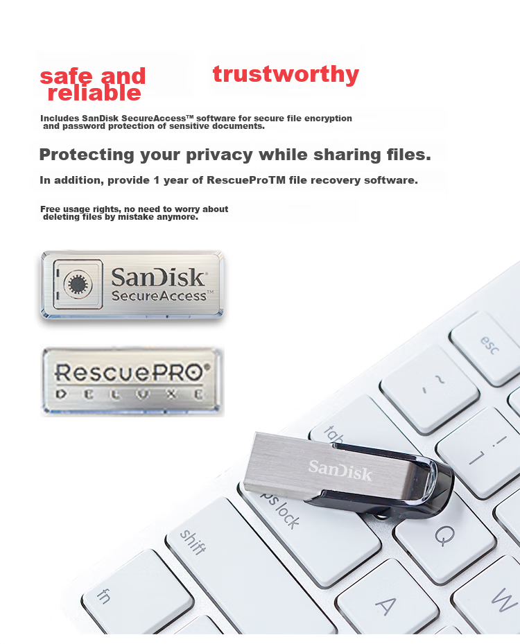 Sandisk 128GB USB Flash Drive CZ73, Secure Encryption, Data Recovery, for Study, Office Work And Bidding, Compact And Portable, Car-Mounted, High-Capacity Metal Flash Drive 6