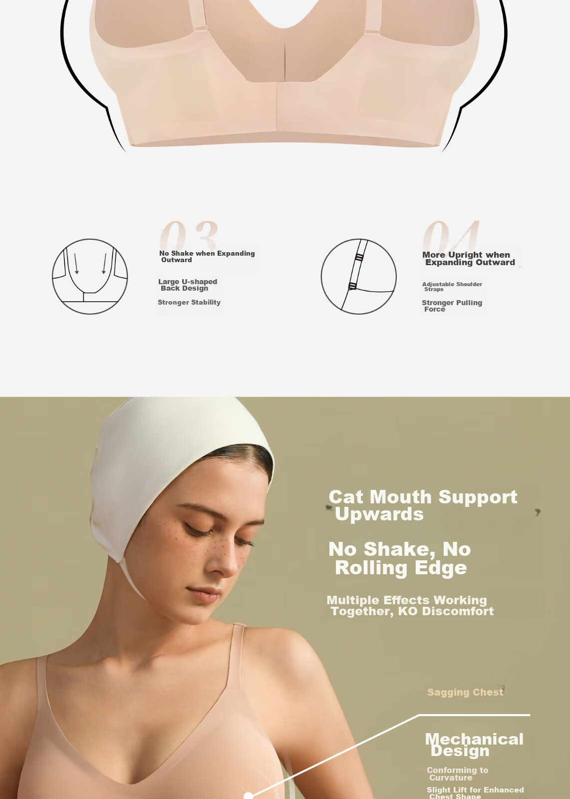 Sujiliangpin Cat Ear Cup Outer Expansion Bra for Women, Flat Chest Special, Small Breast Push-Up, Enhancing, Cartoon Breast Bra, Wireless Brassiere 12