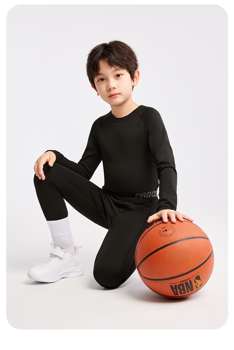 Bejirog Children's Thermal Underwear Sports Set, Fleece-Lined, Autumn And Winter Base Layer, Basketball Training Uniform, Quick-Dry Tight-Fitting Top And Pants 23