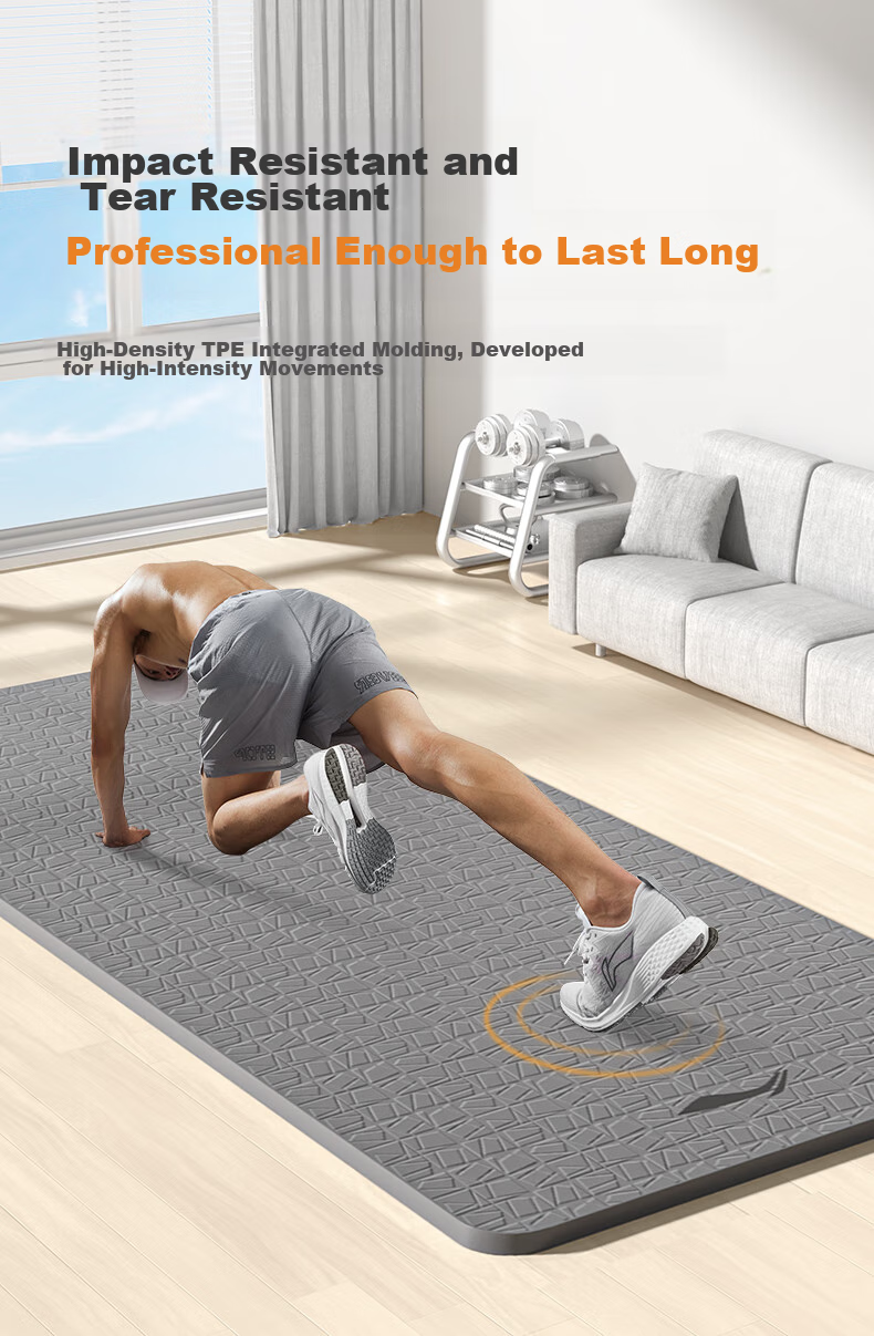 Li-Ning Yoga Mat, TPE Material, for Men, Thickened, Wide, Professional Non-Slip, for Jump Rope Exercises, Sports Mat, Quiet And Shock-Absorbing, Gray Color 12