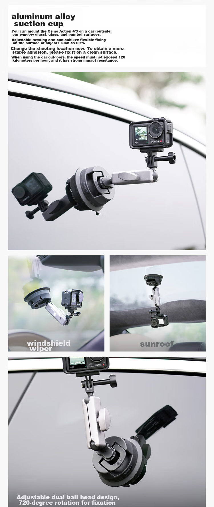 MAXCAM Suitable for DJI Osmo Action 6/5/4/3 Pro Action Camera, Car Nano Adhesive Suction Cup Glass Fixing Car Mount Accessory 29