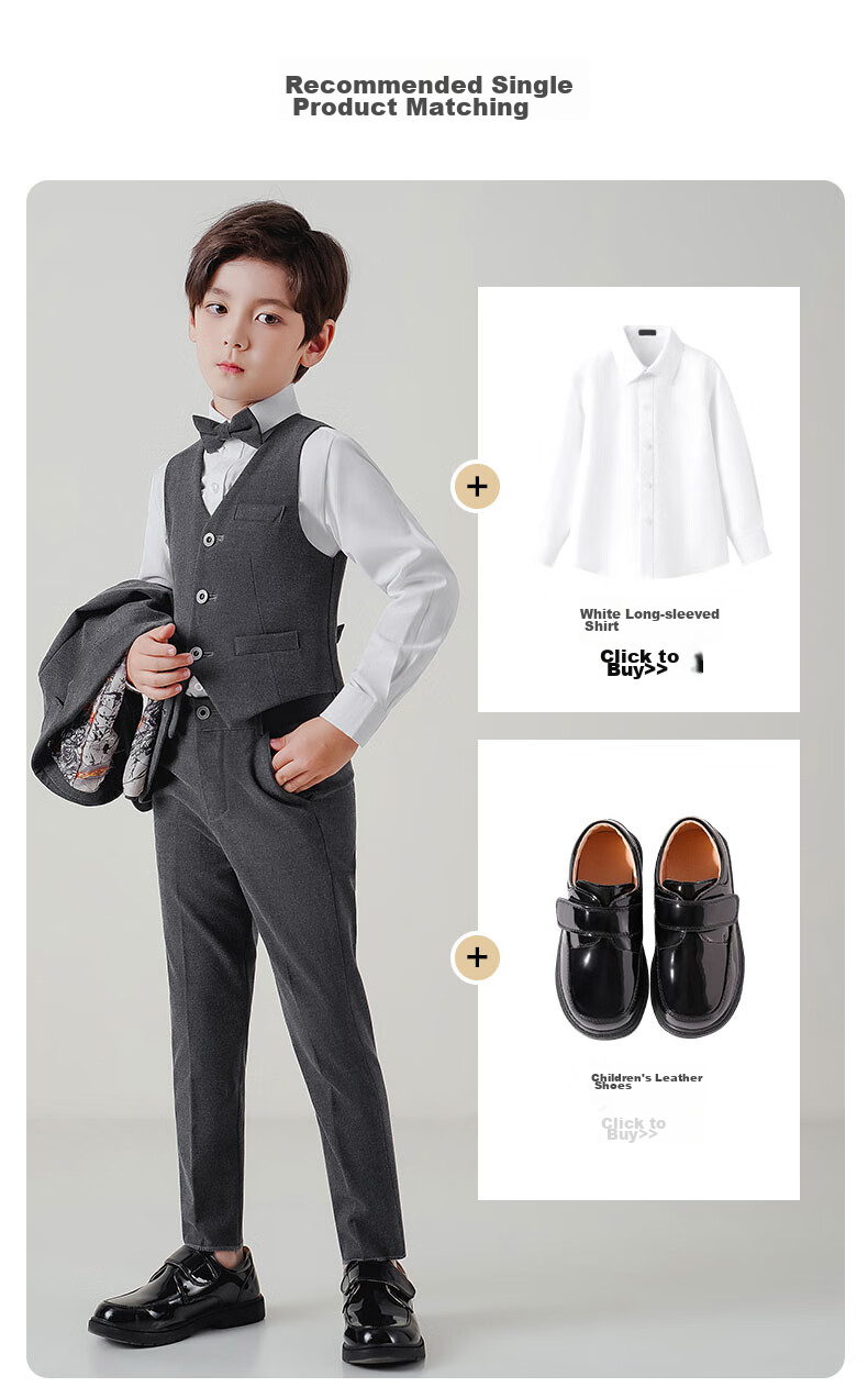 Luomeng Children's Suit Set for Boys, Spring And Autumn Formal Wear for Flower Boys And Hosts, Boy's Suit, Gray, Size 160 11