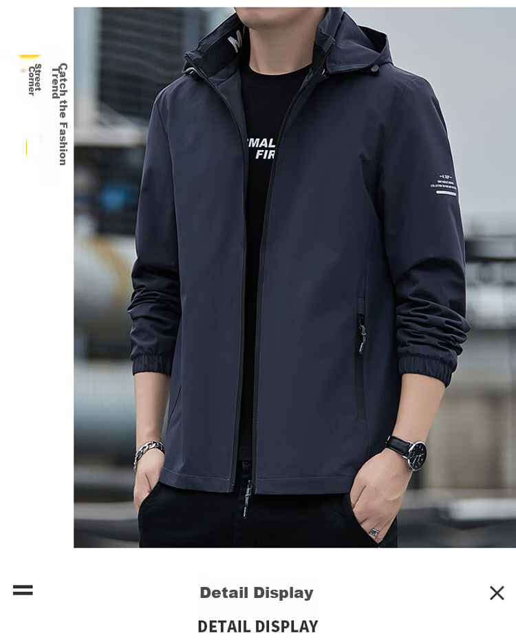 TUCANO Men's Jacket, Spring And Autumn Hooded Coat, Business Casual Loose Outdoor Windbreaker, Men's Clothing, Black, XL 16