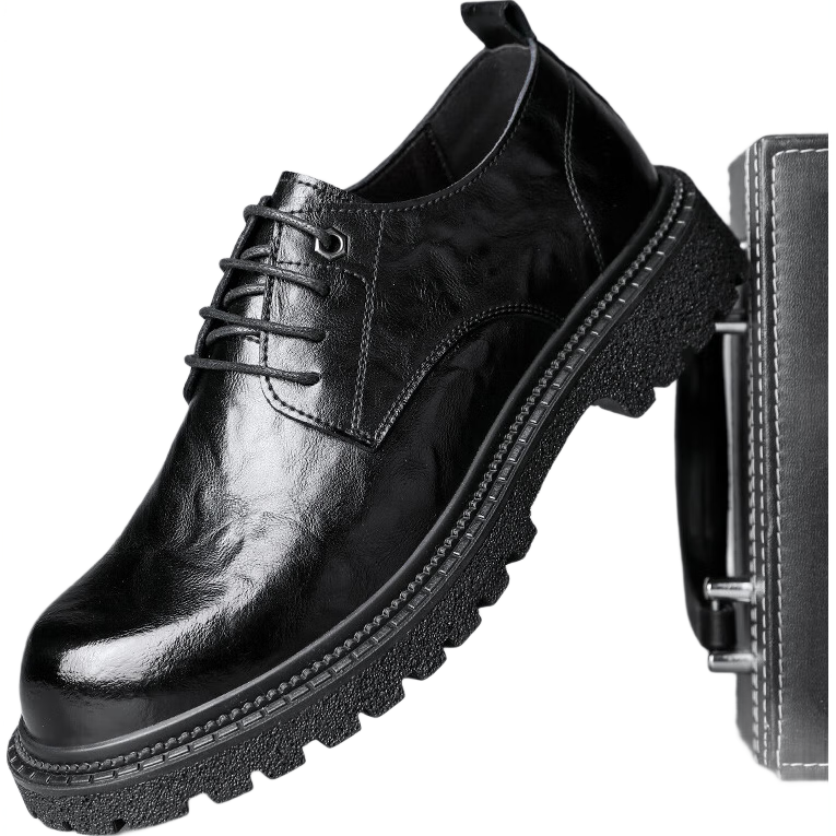 CARTELO CARTELO Hand-Grabbed Cowhide Men's Shoes, Thick-Soled Heightening Shoes, Business Casual Leather Shoes for Men, 9790 Black, Size 43