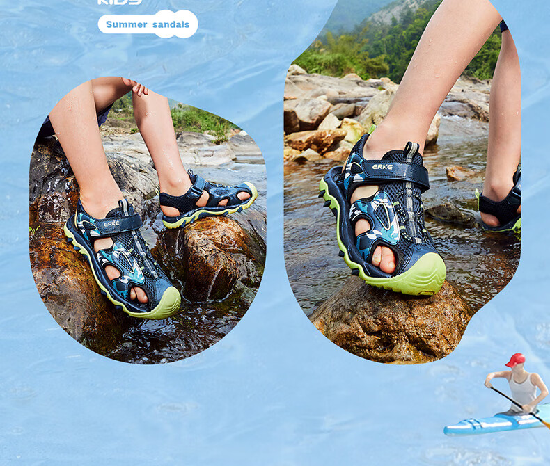 ERKE Children's Shoes Boys' Outdoor Sandals Casual Beach Shoes for Kids Black/midgray Size 37 24