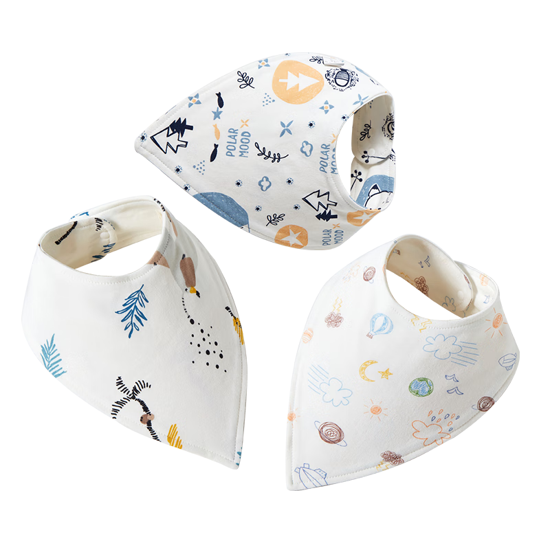 Xiqinbao Baby Drool Bib, Infant Bib, Newborn Triangle Bib, Pure Cotton Class A Double Hidden Buttons Adjustable, Pack of 3