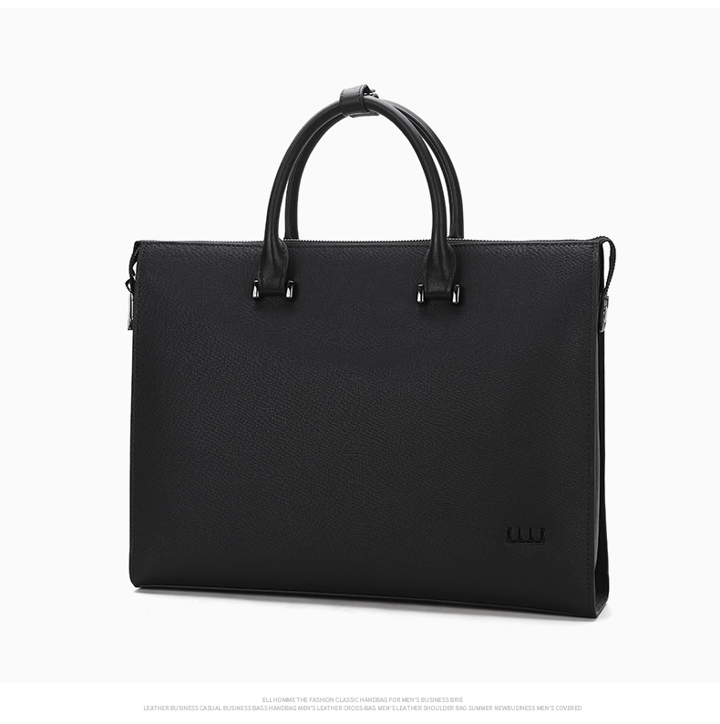 ELLE HOMME Men's Business Briefcase, Stylish Horizontal Cowhide Handbag, Large Capacity Laptop Bag for Men EA088209011 Black 9