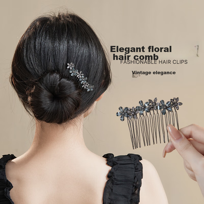 CHIMERA Floral Hair Clip, Women's Hair Accessory, Hair Bun Maker, Flyaway Hair Fixer, Non-Slip Bangs Comb, Birthday Gift for Girls