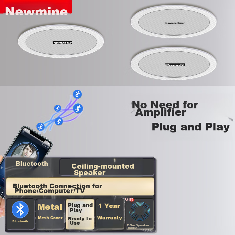Беспроводная потолочная акустическая система Newmine K-908A Bluetooth, активные встраиваемые колонки с усилителем, комплект 1+2
