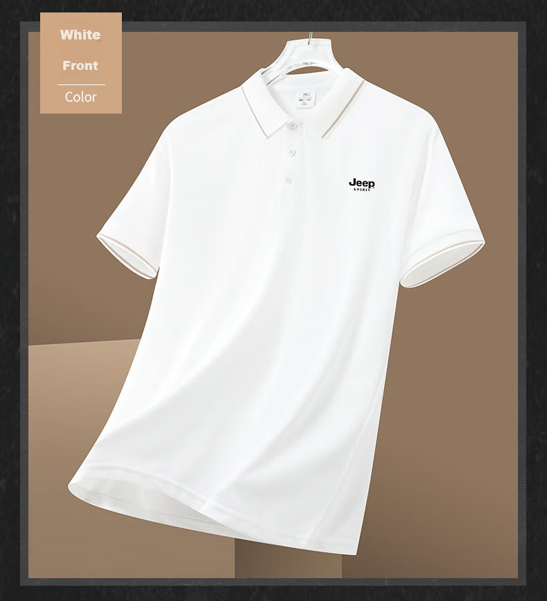 JEEP SPIRIT Men's Short-Sleeve T-Shirt, Summer Business Casual Polo Shirt with Collar, Solid Color Breathable, Black, Size L 16