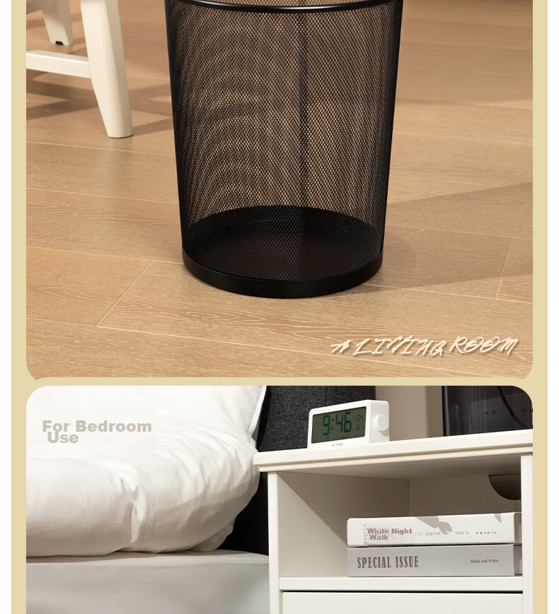 Deli Φ29.5cm Large Metal Mesh Round Wastebasket, Office And Home Trash Can, Waste Sorting, Office Supplies, Black 9189 15