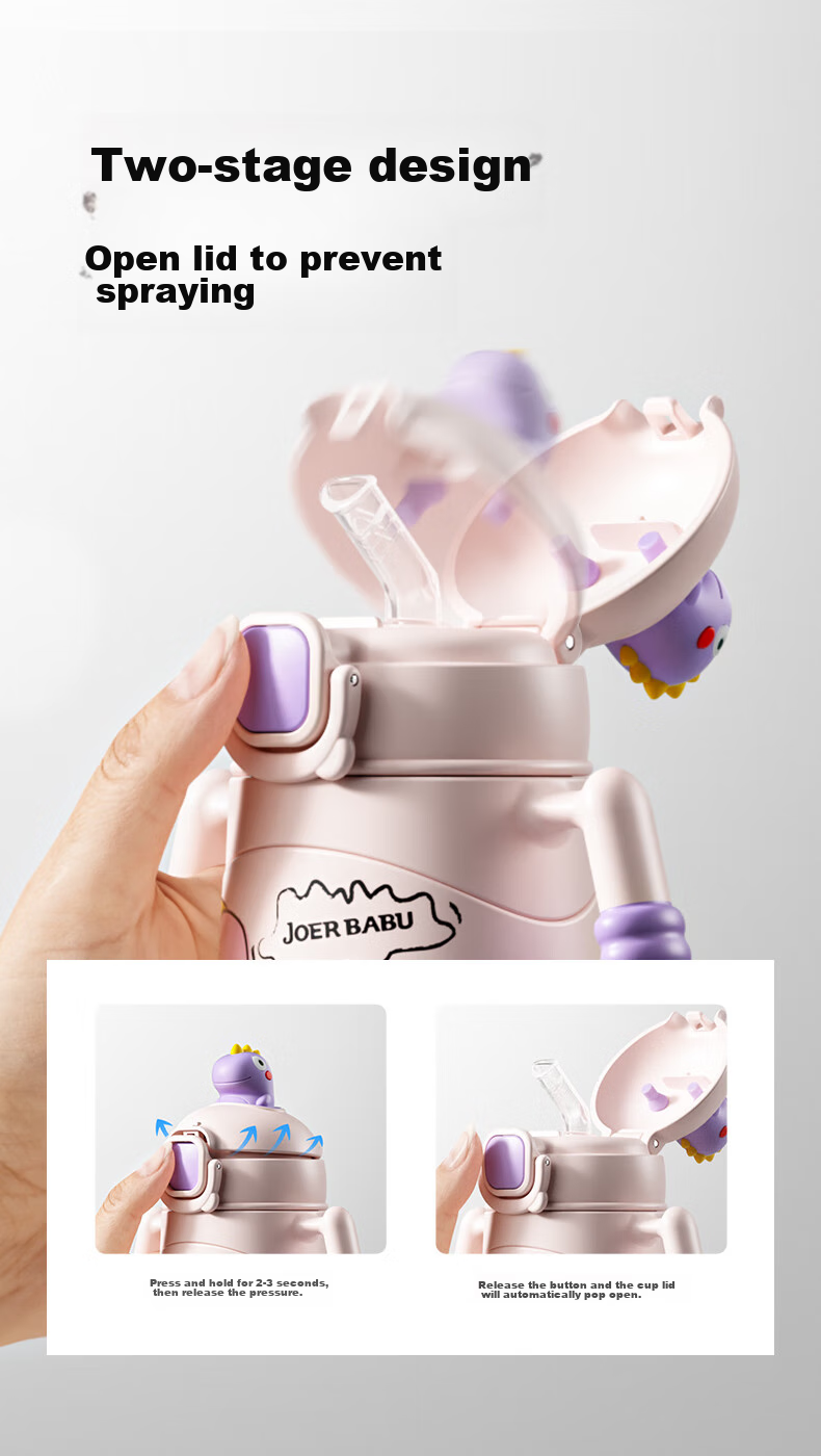 JOER BABU Baby Insulated Cup, Children's Straw Water Bottle, Infant Sippy Cup, Can Be Equipped with Duck Bill And Strap, Thermos Water Bottle - Yellow 7